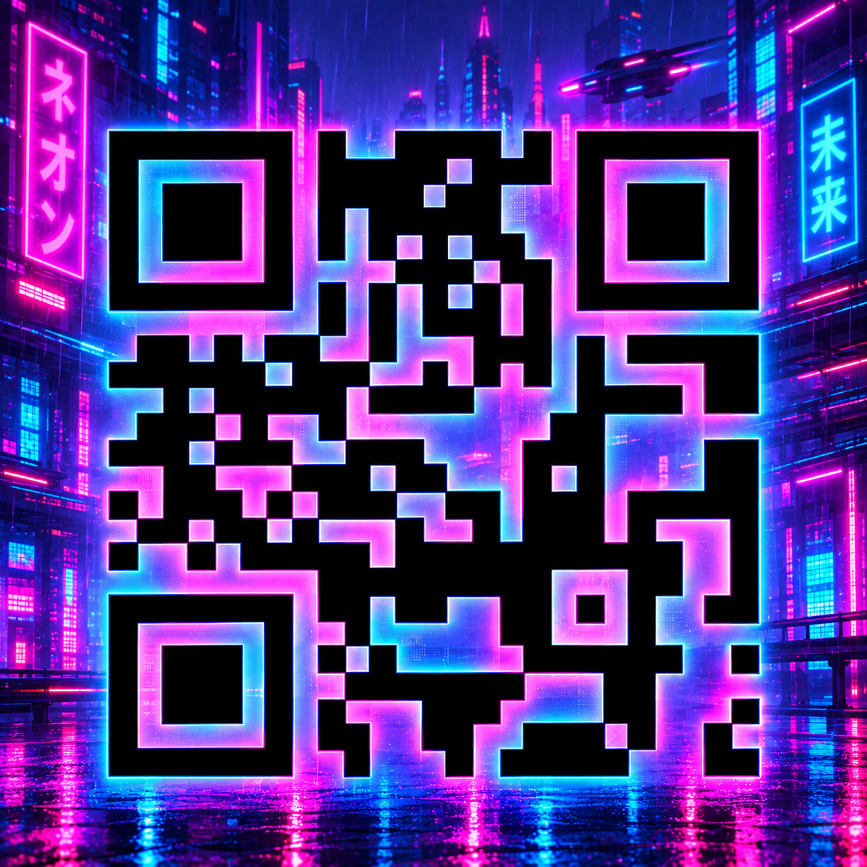 The QR code linking to segervolervix site, stylised cyber punk